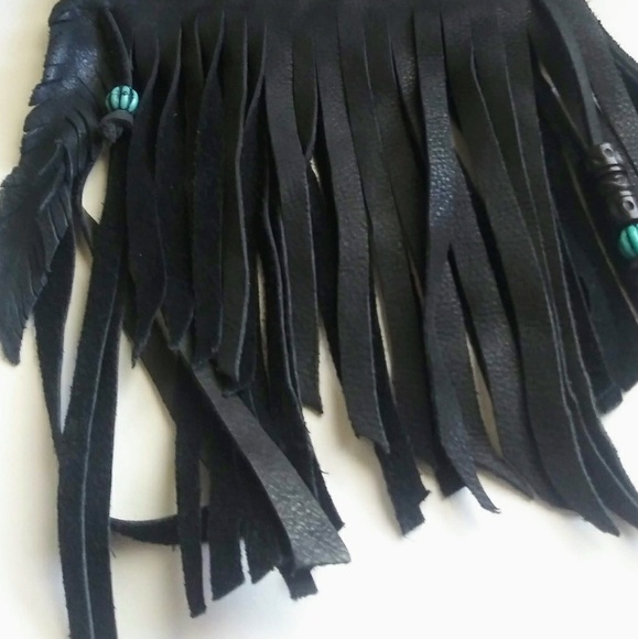 Fringe Black Leather pouch - Picture 2 of 8